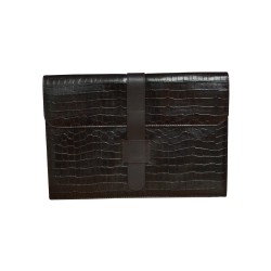 Dark Brown Croco Leather Messenger Bag