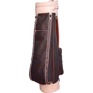 Luxurious and functional golf bag handmade combining high quality cowskin leather with houndstooth canvas. 