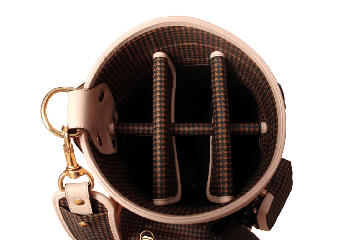 Interior of the women's golf bag showing 6-way dividers for club organisation.