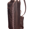 Women’s golf bag made of leather and houndstooth canvas in brown and beige tones.
