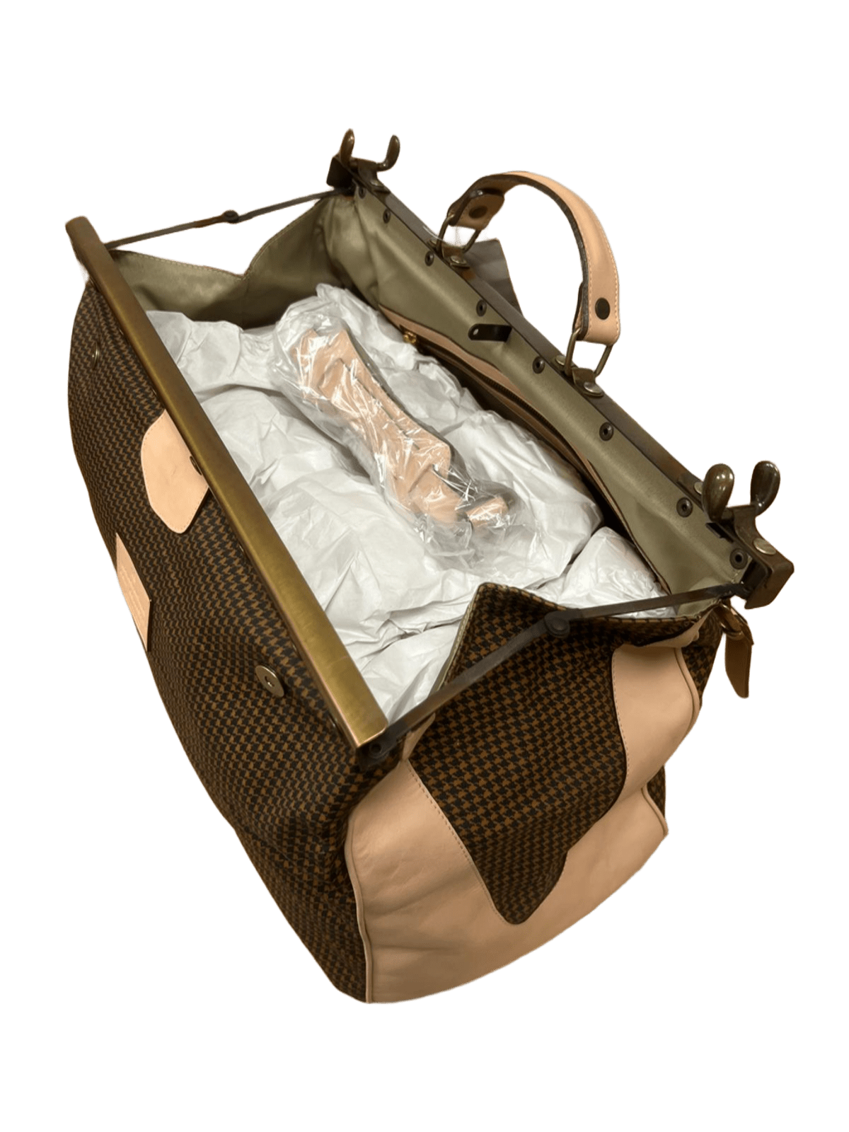 Bolso de viaje lona piel vista interior girada