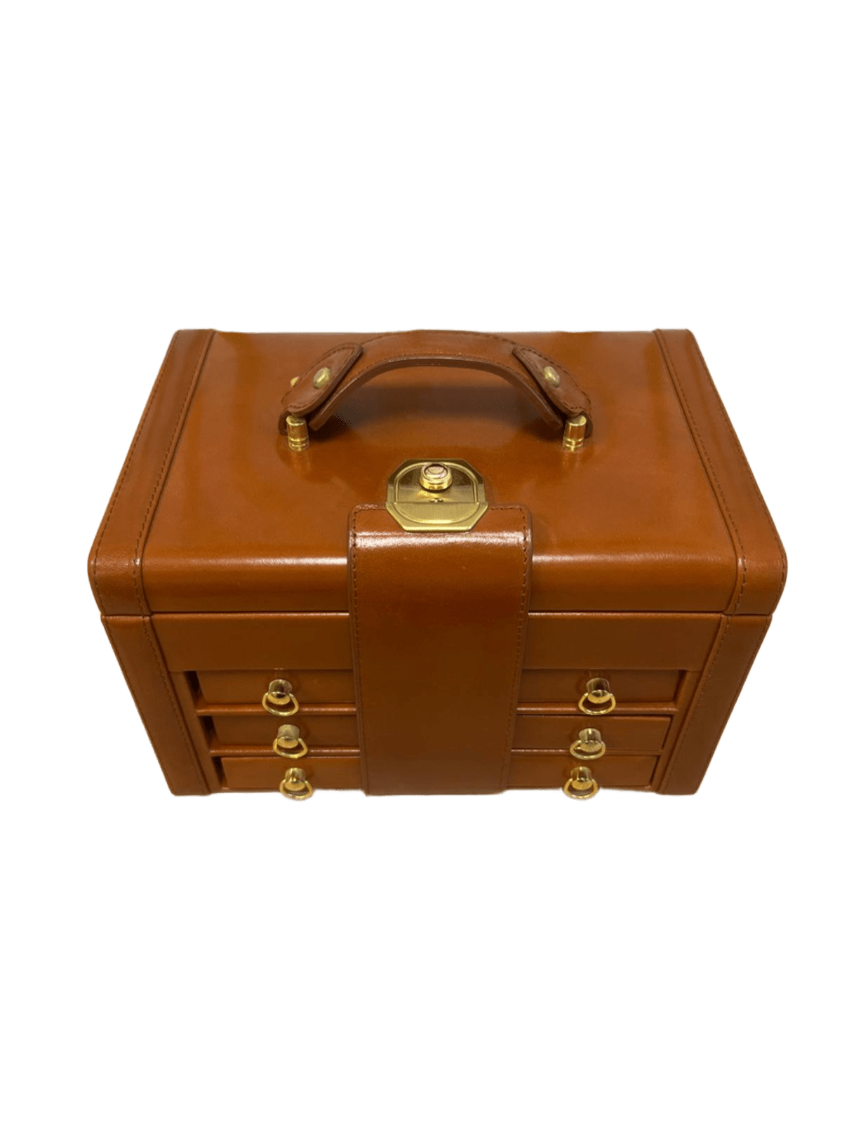 Joyero de piel marrón frontal