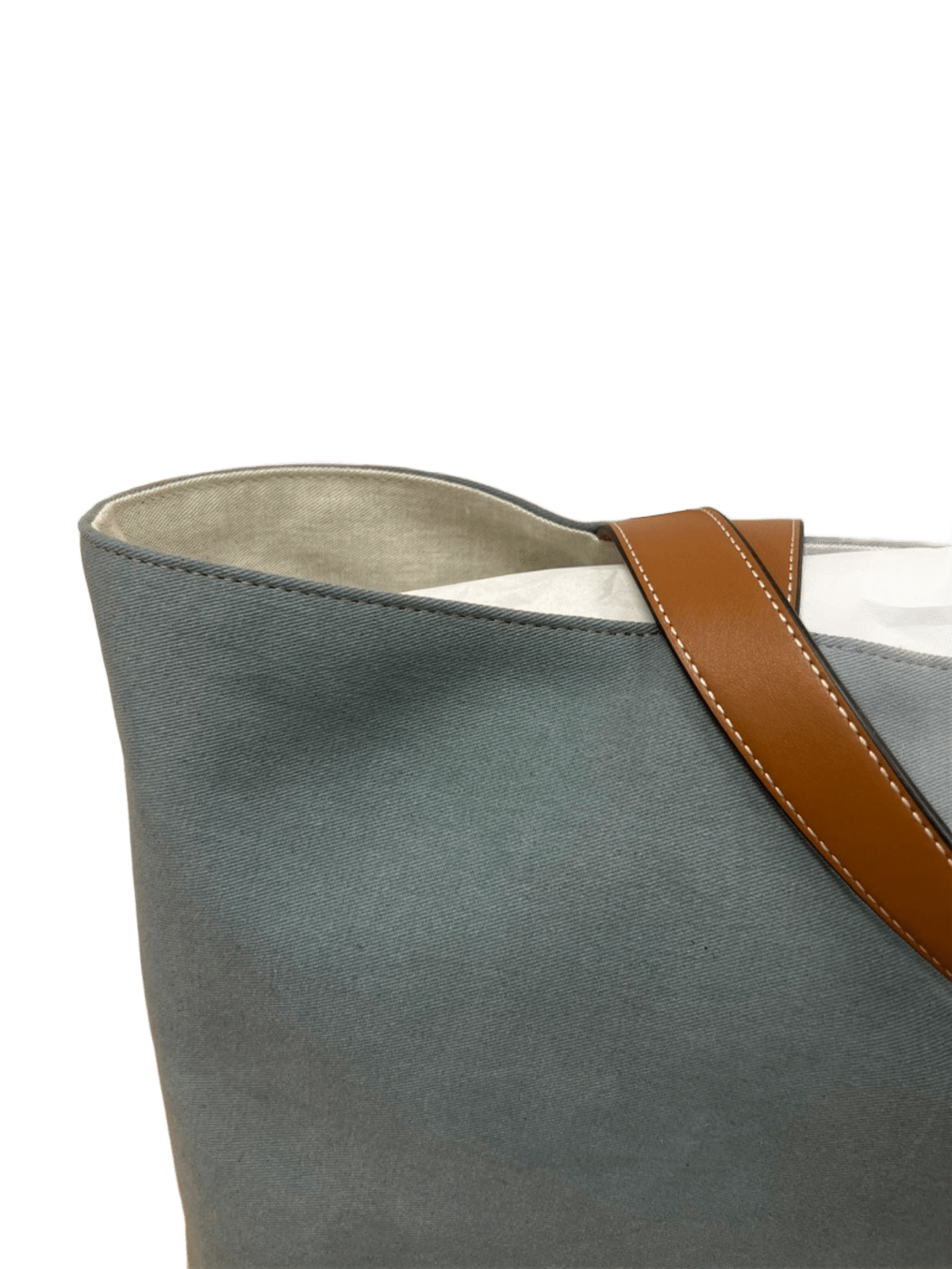 Bolso unisex lona azul piel marron vista aza izquierda