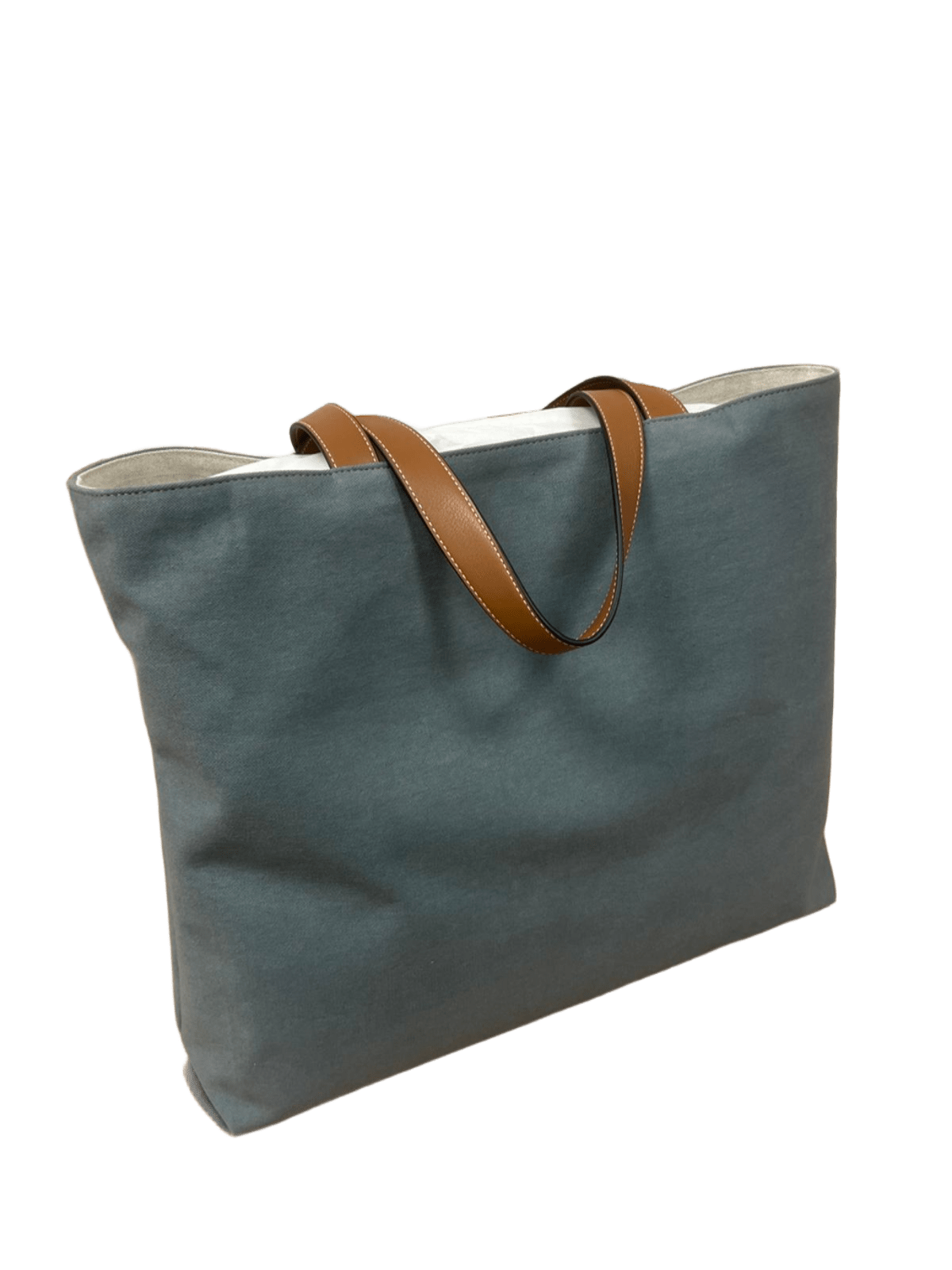 Bolso unisex lona azul piel marron vista girada