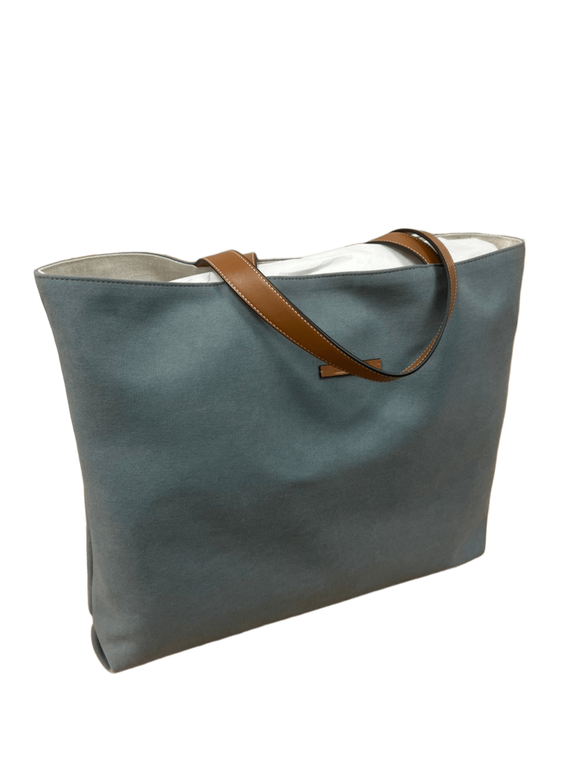 Bolso unisex lona azul piel marron vista izquierda