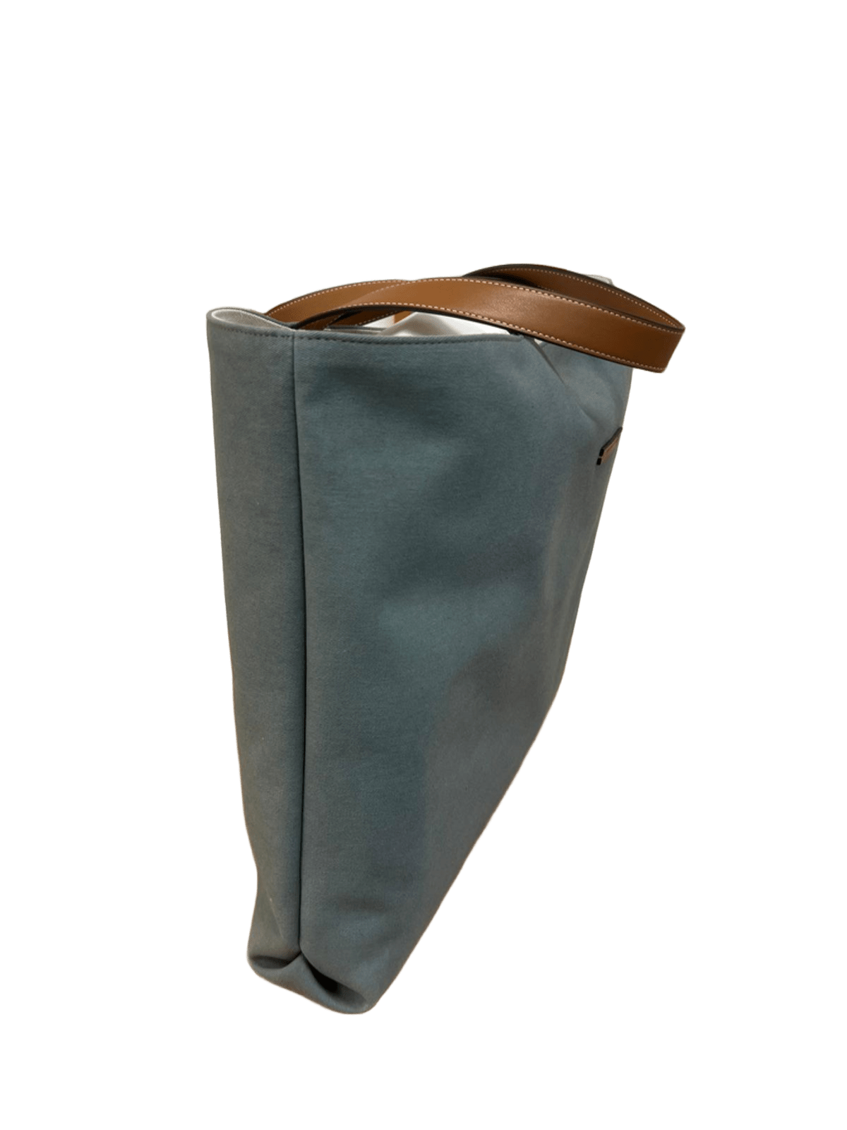 Bolso unisex lona azul piel marron vista lateral