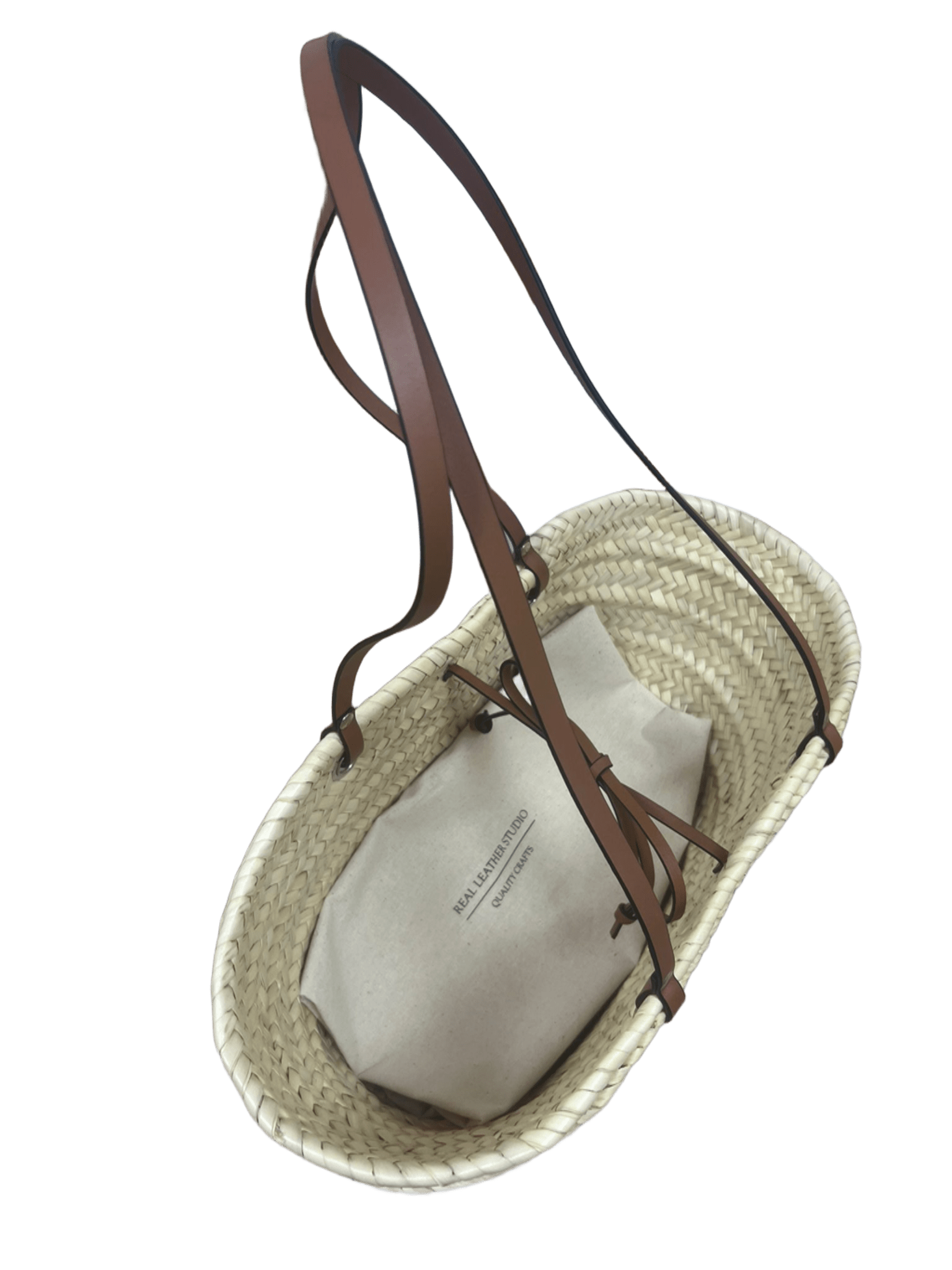 Bolso capazo hoja palma charm estrella mar piel vista interior