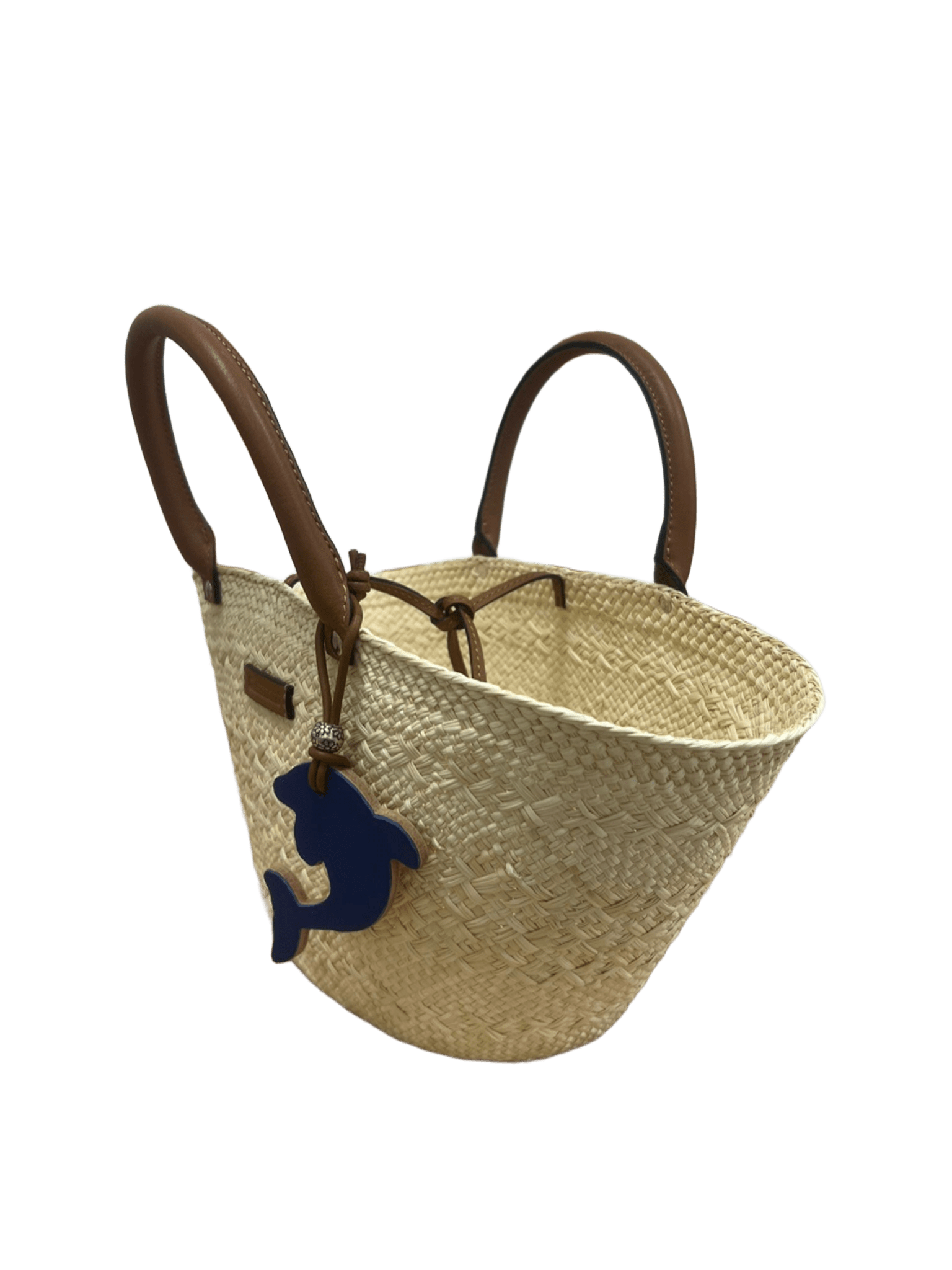 Bolso capazo palma de Iraca y charm delfín de piel vista derecha