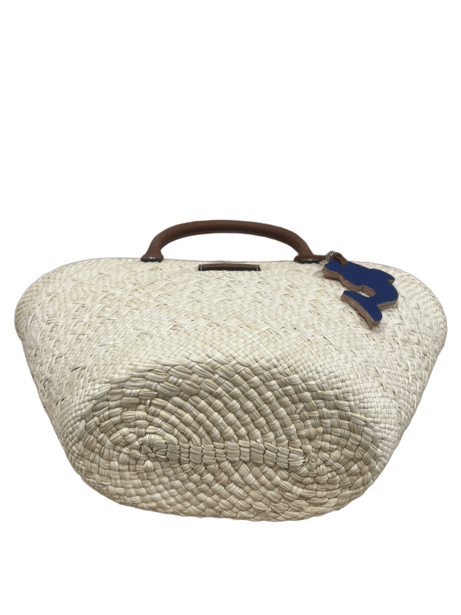 Bolso capazo palma de Iraca y charm delfín de piel vista inferior