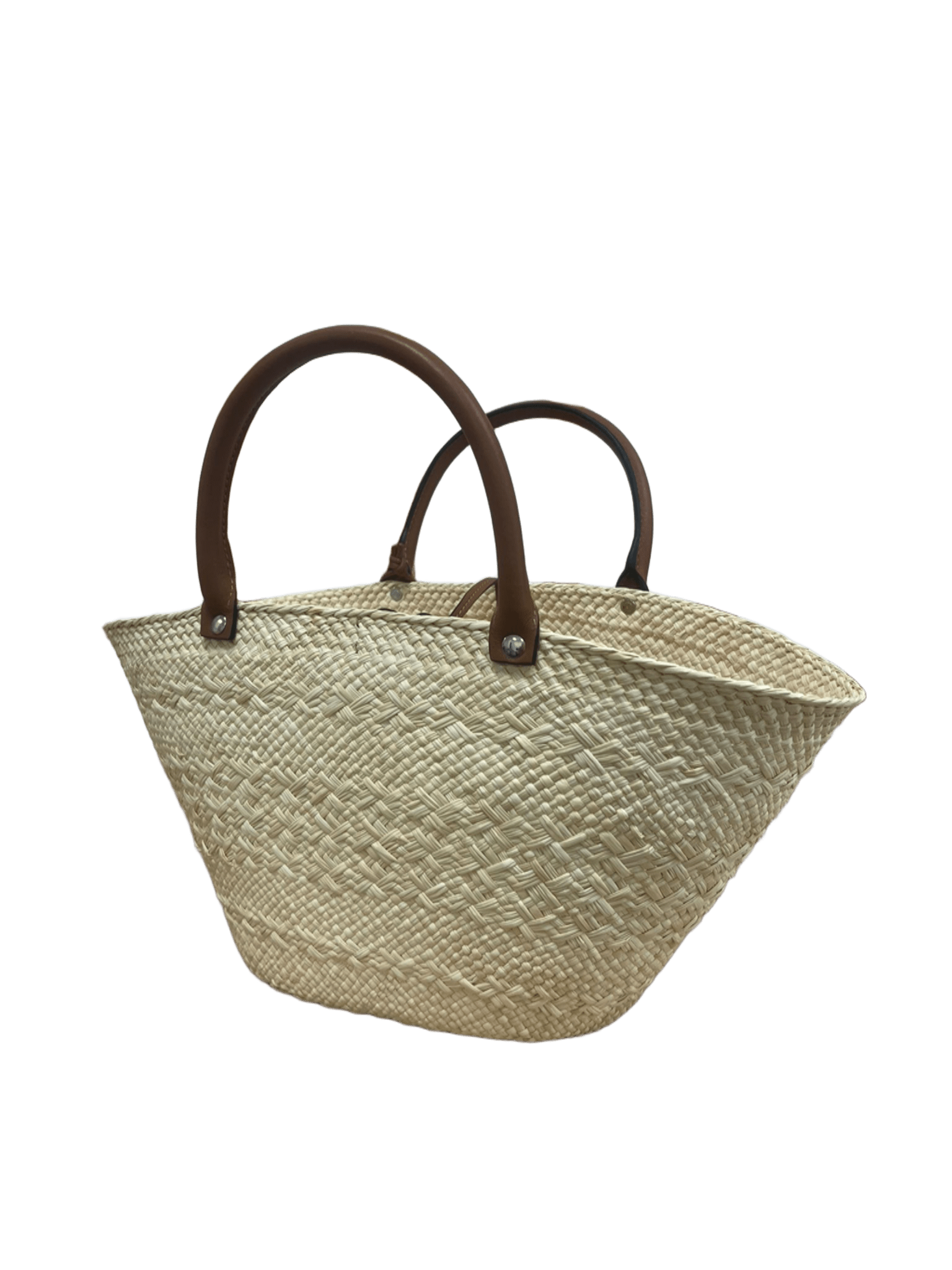 Bolso capazo palma de Iraca y charm delfín de piel vista izquierda