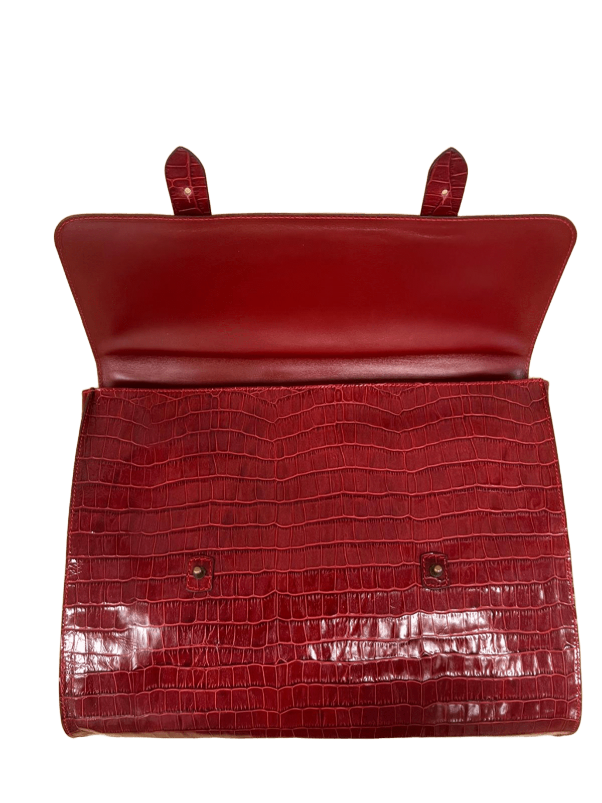 Bolso messenger piel cocodrilo rojo abierto