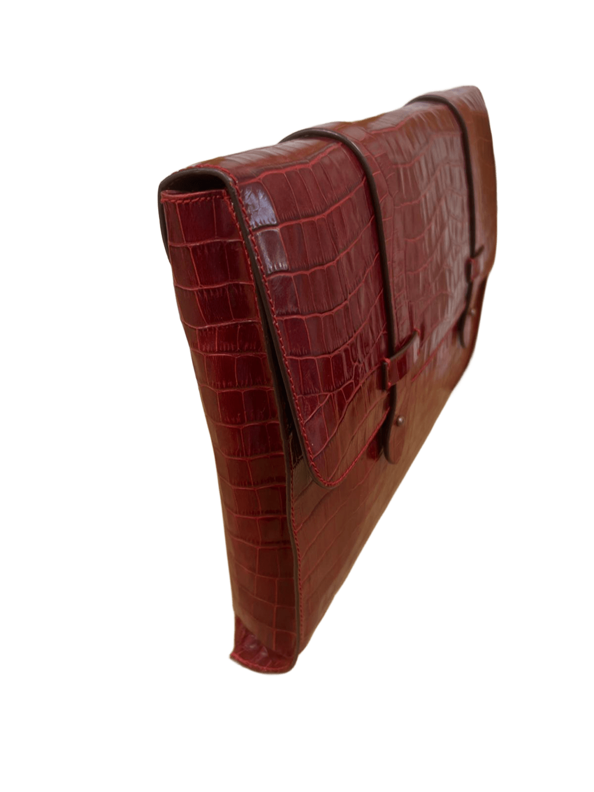 Bolso messenger piel cocodrilo rojo vista lateral