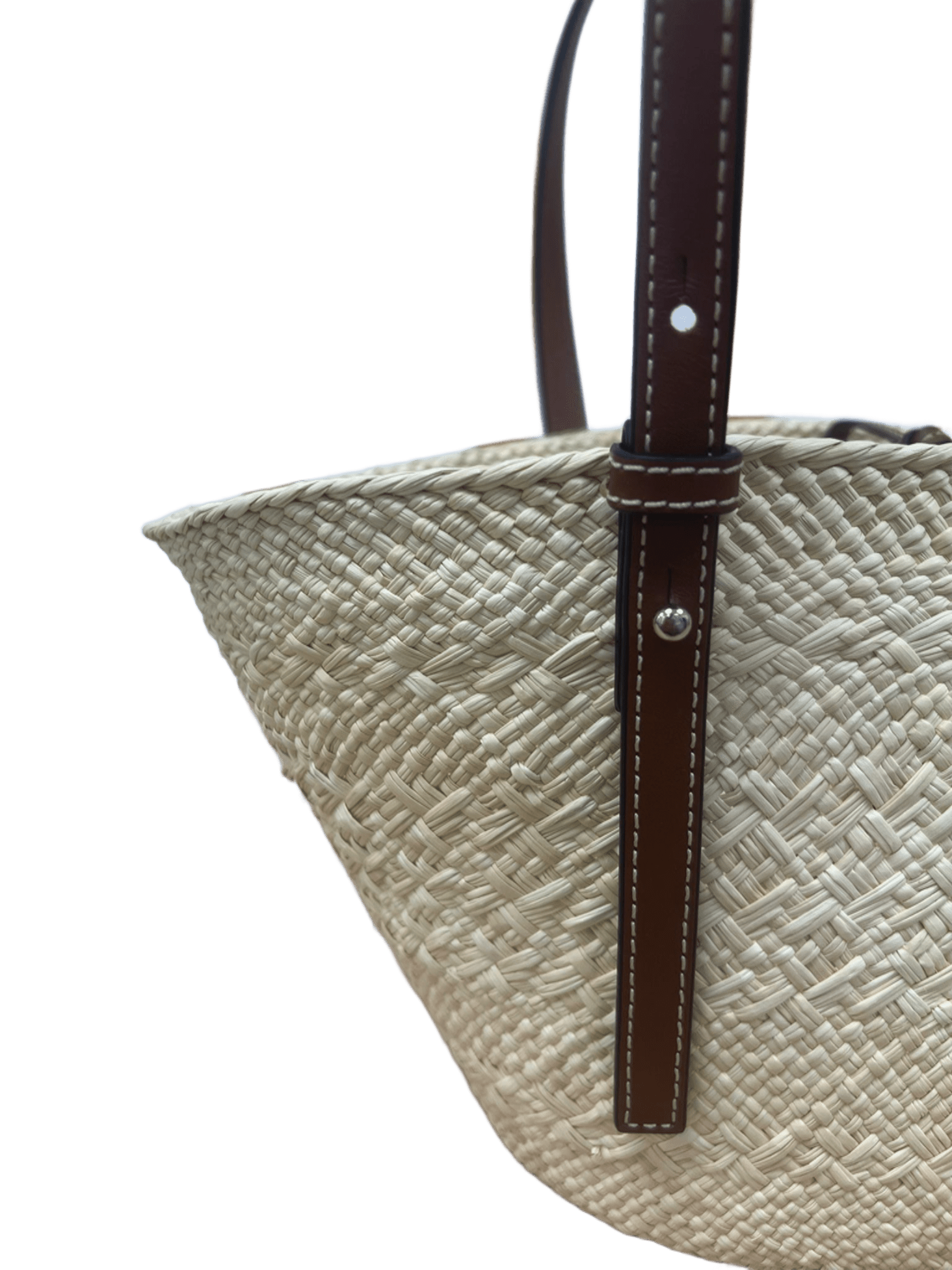 Bolso capazo palma de Iraca y piel marrón vista asa