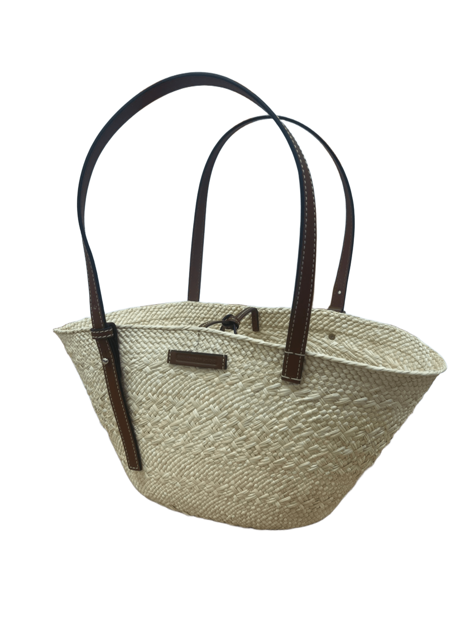 Bolso capazo palma de Iraca y piel marrón vista izquierda