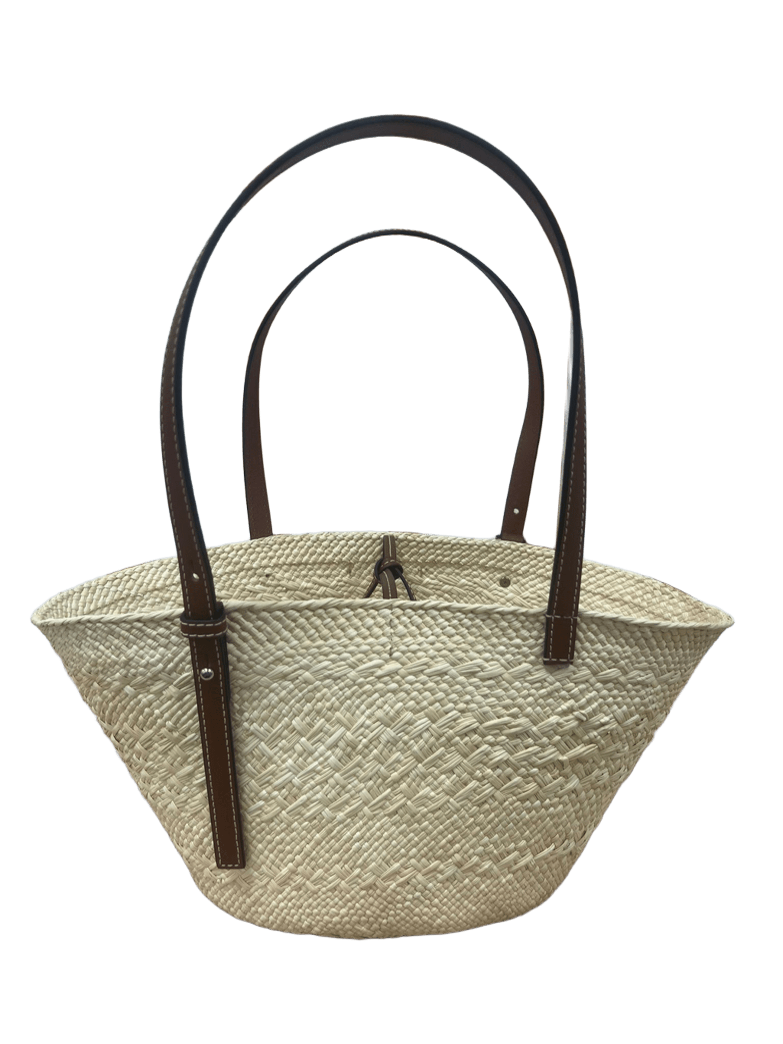 Bolso capazo palma de Iraca y piel marrón vista trasera