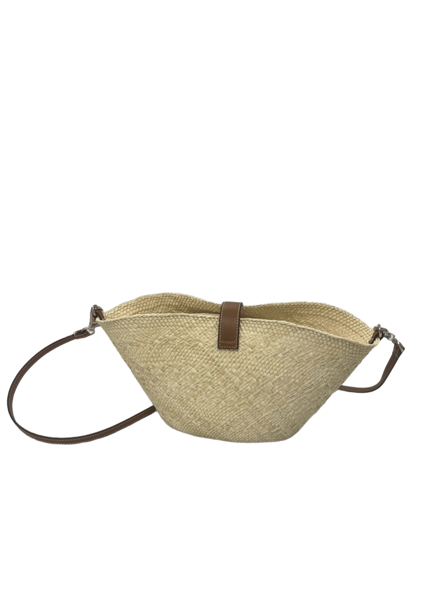 Cesta rafia natural cierre bandolera piel vista trasera