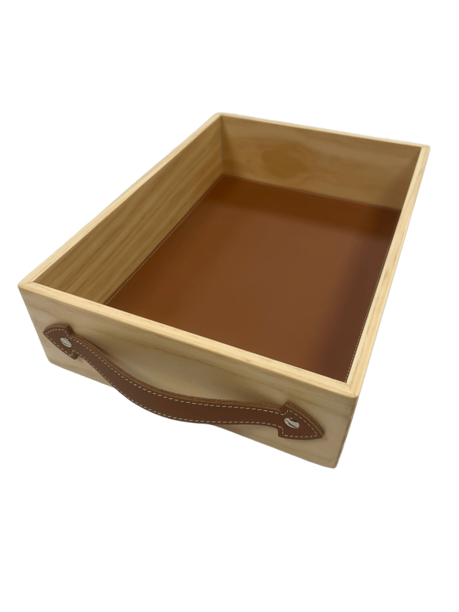 Bandeja para almacenamiento de madera y pie marrón vista frontal