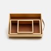 Set of three wooden and leather trays