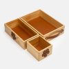 Set of three wooden trays with leather interior