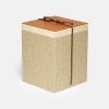 wood and leather box with natural wool blanket closed view with ribbon