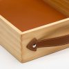 juego de tres bandejas de madera y piel con asa de cuero