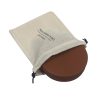 Bolsa de tela de algodón "Real Leather Studio" para guardar el posavasos redondo.