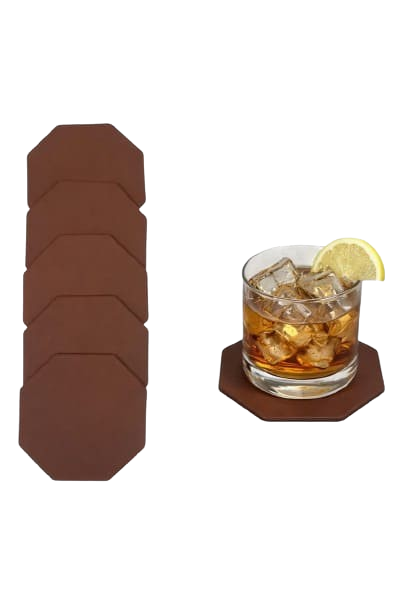 JUEGO DE 6 POSAVASOS OCTOGONALES DE PIEL